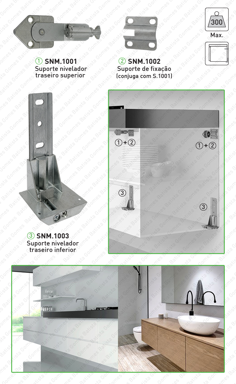Suportes niveladores para arm�rios grandes e suspensos